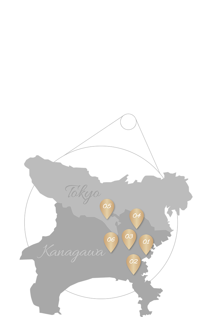 01 Machida 町田エス歯科クリニック 02 Shin-yokohama 新横浜エス歯科クリニック 03 Yokohama 横浜エス歯科クリニック 04 Higashitotsuka 東戸塚エス歯科クリニック 05 Kamiooka エス歯科クリニック